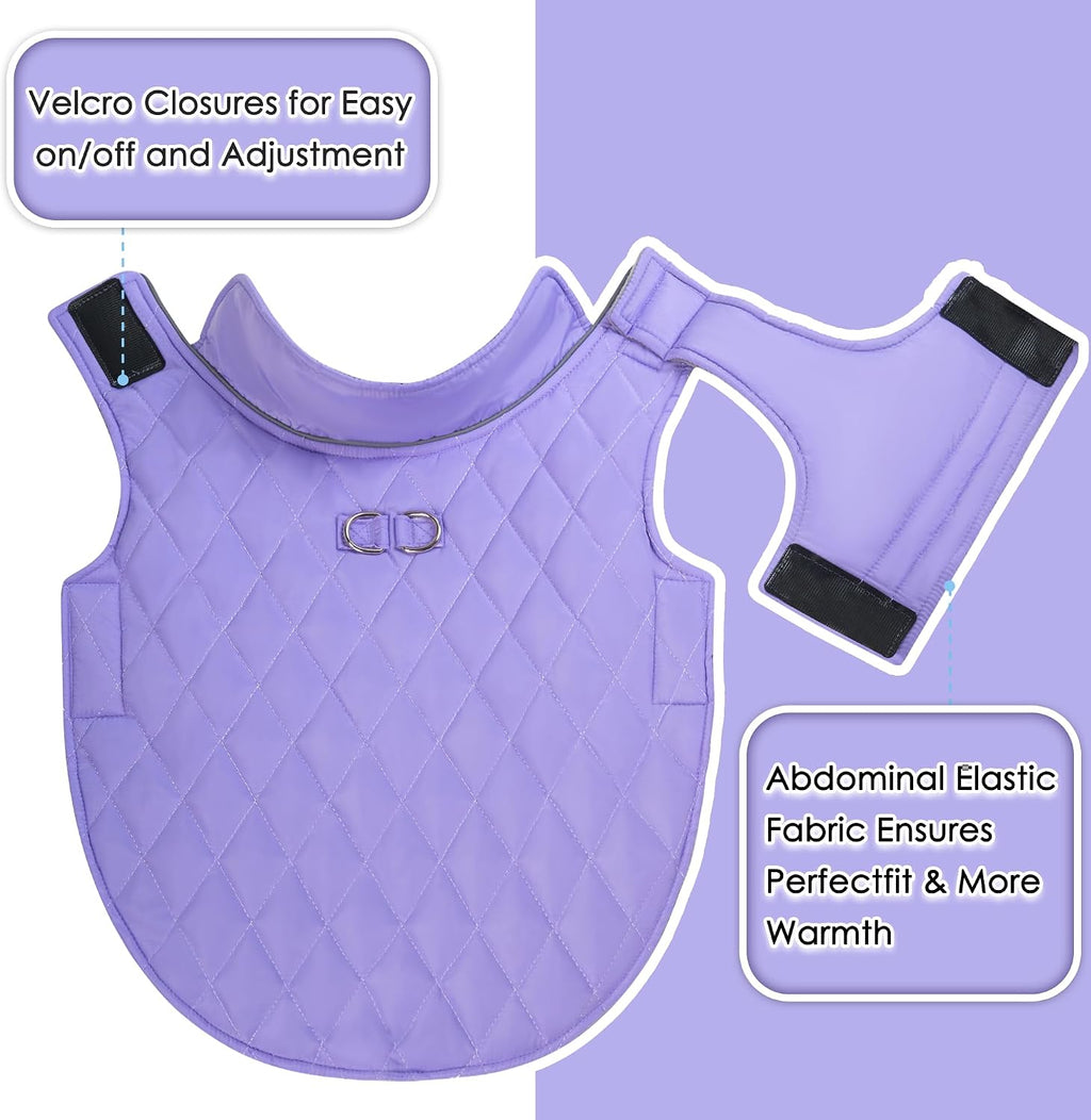 Mile High Life Dog Warm Coat, Small Dog Winter Jacket Windproof Water Resistant Cold Weather Coats Cozy Snow Jacket Vest for Puppies (Purple, Medium Chest 17.3")