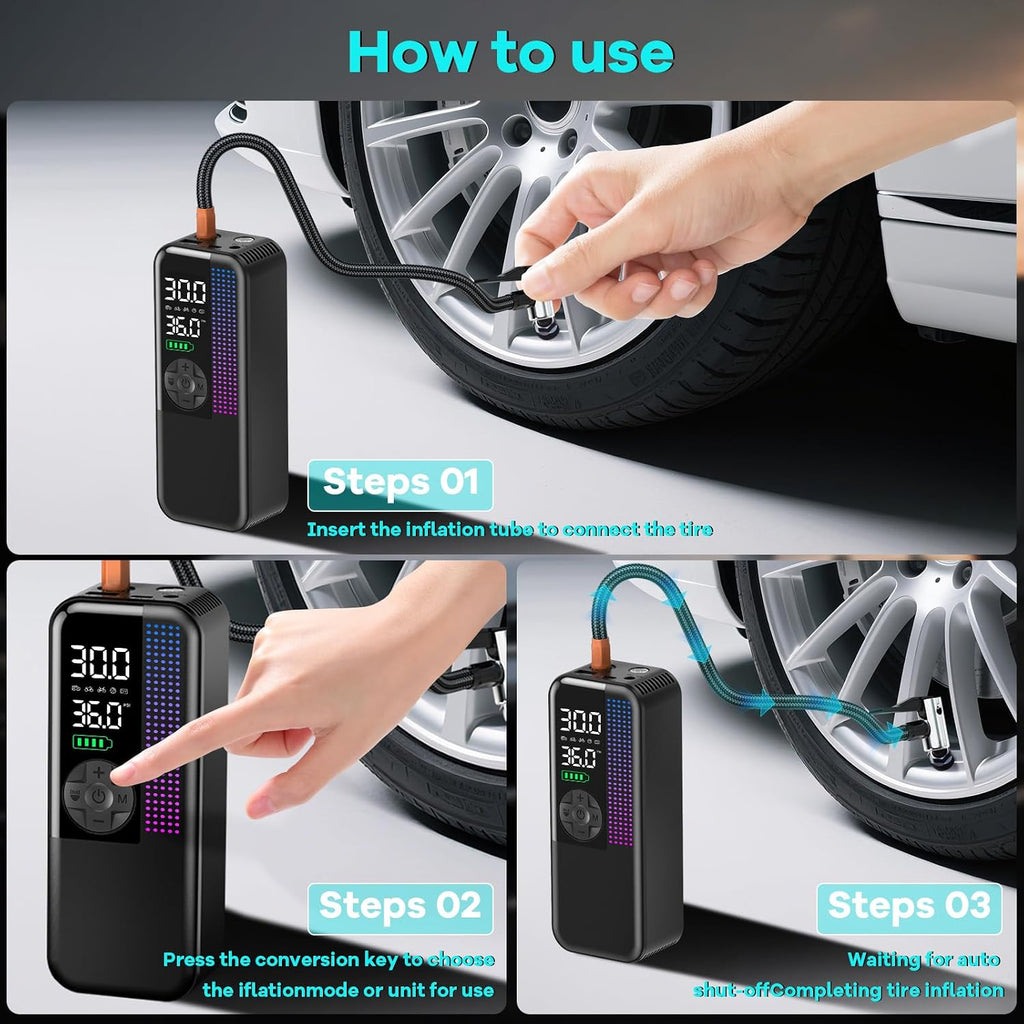 WEOLULI Tire Inflator Portable Air Compressor, 150 PSI Cordless Air Pump