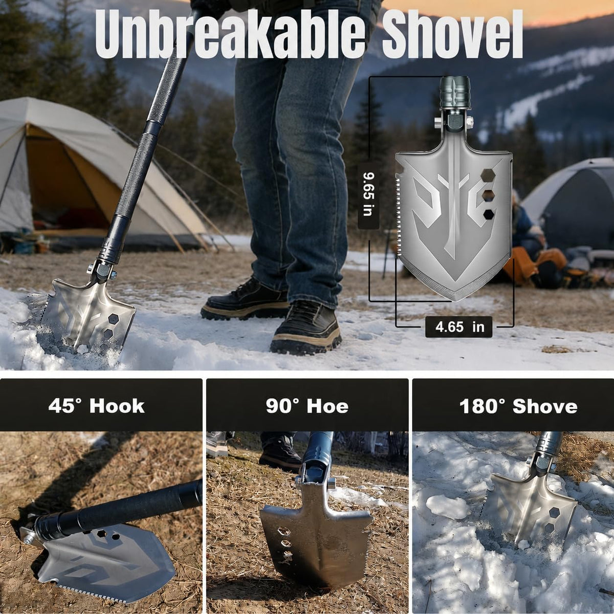 Survival Walking Stick w/Camp Shovel, Heavy-Duty Hiking Staff Camping Kit