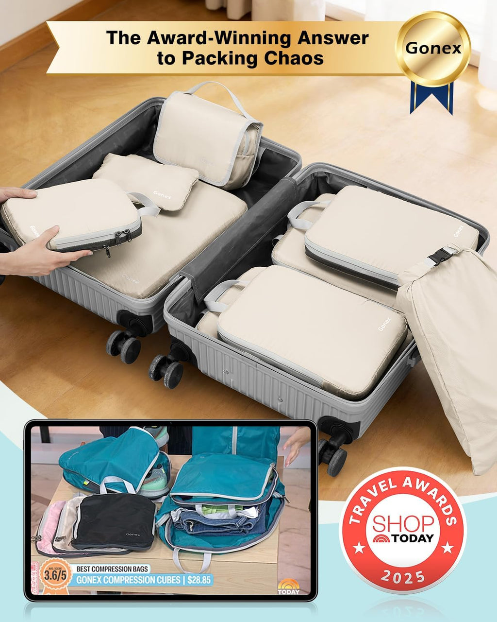 Gonex 10-Piece Compression Packing Cubes with Travel Organizer Set