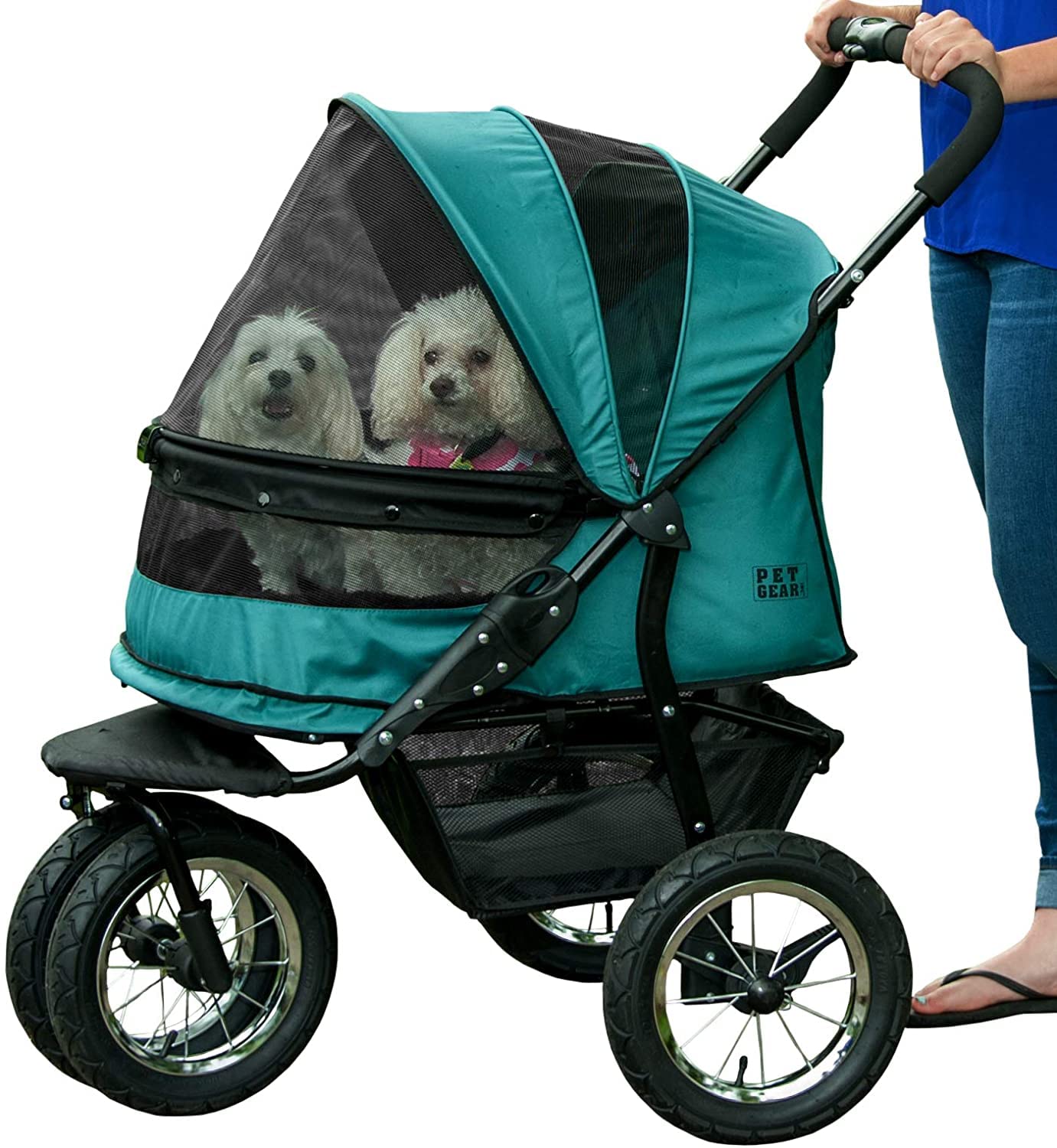 Pet Gear No-Zip Double Pet Stroller, Berry