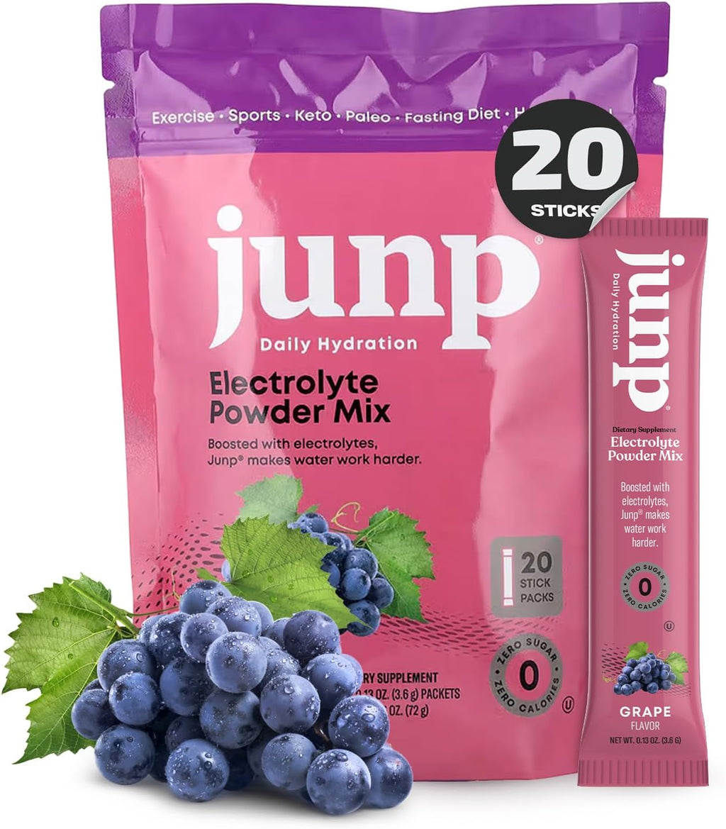 JUNP Sugar Free Electrolytes Powder Packets for Water Salt & Potassium Instant Hydration Packets, Zero Calorie No Carbs No Sugar Electrolyte Drink Mix Sticks, Keto Friendly Vine Ripened Grape 20 Pack