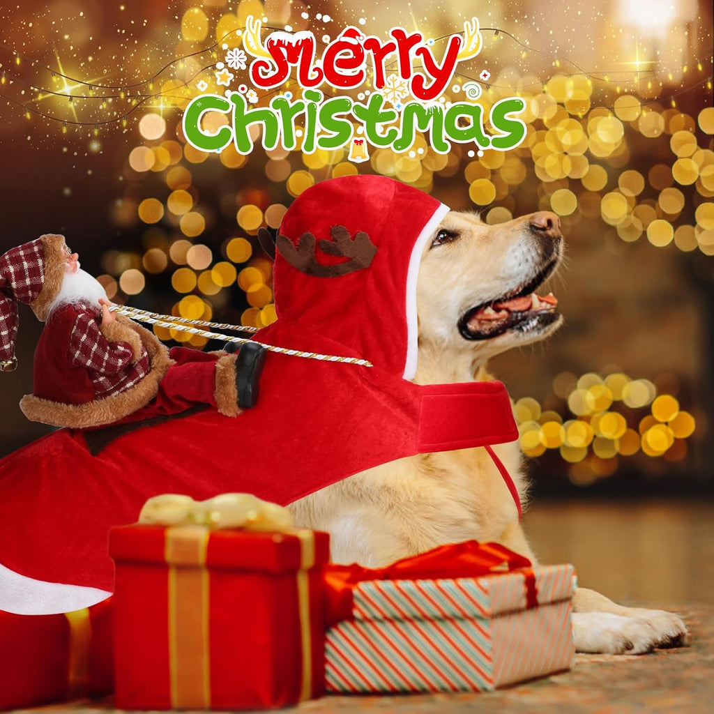 BWOGUE Santa Dog Costume, Dog Christmas Outfit, Riding Pet Clothes, Size L