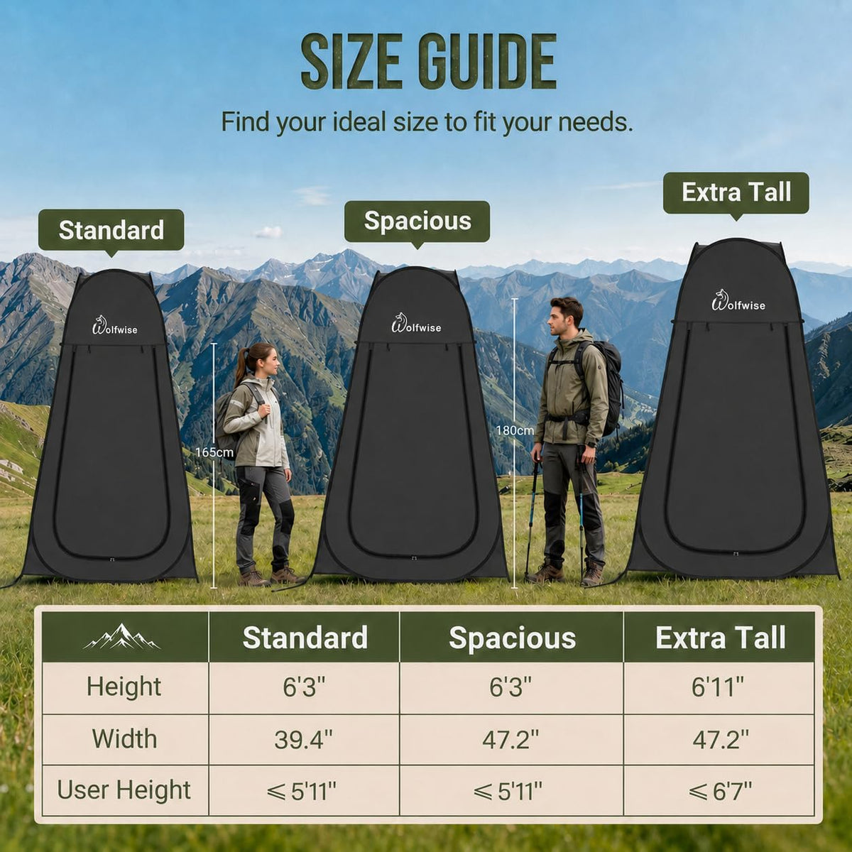 WolfWise Pop Up Shower Tent for Camping Essentials, Compact & Lightweight