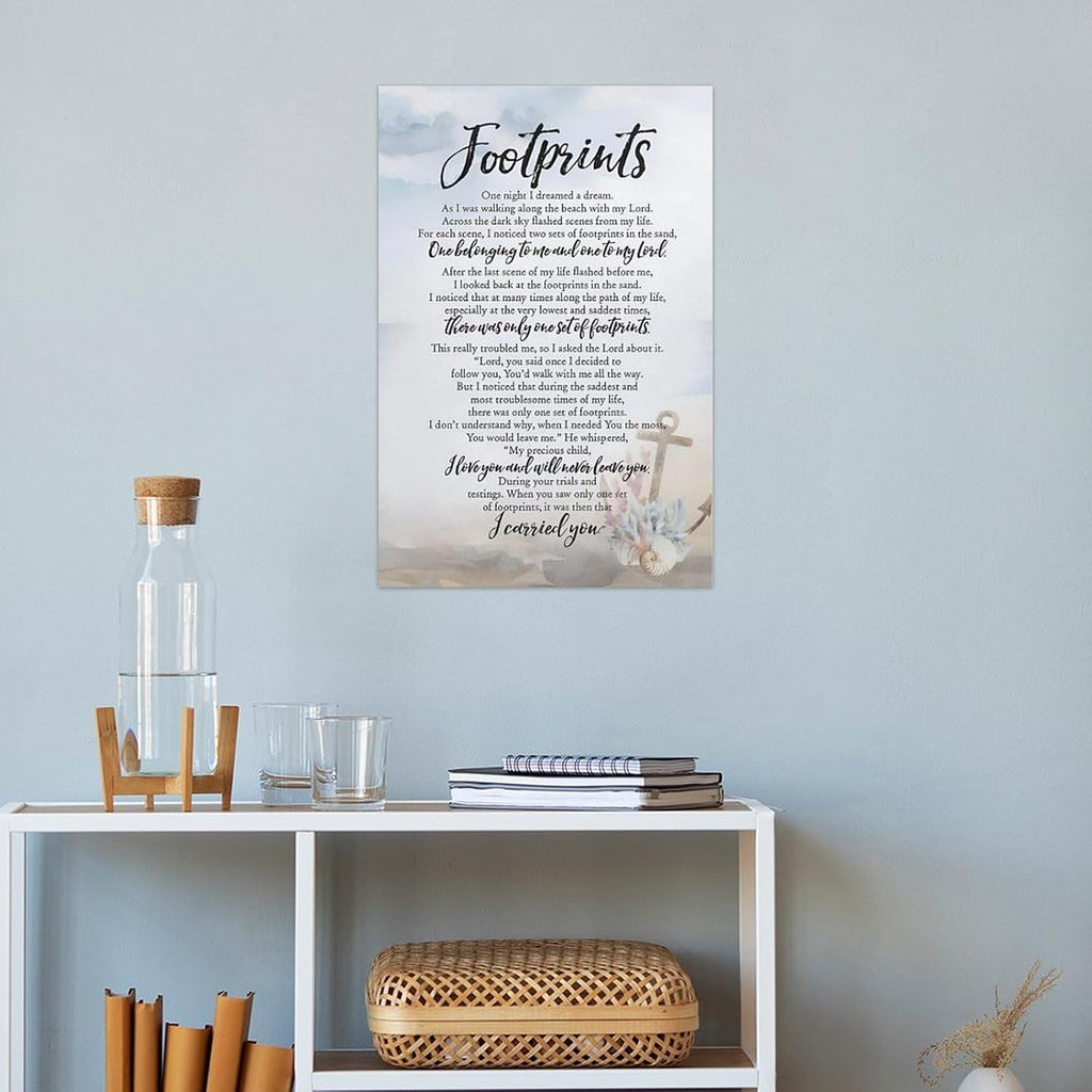 Footprints in the Sand Religious Canvas Wall Art Posters, Inspirational Beach Sunset Poem Print Poster (Unframed 24x36inch, Footprints(6))