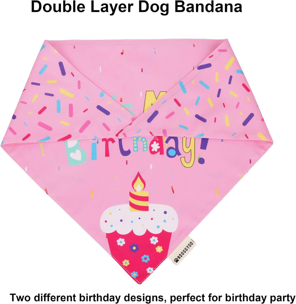 ADOGGYGO Dog Birthday Hat, It's My Birthday Girl Bandana, Pink, Large