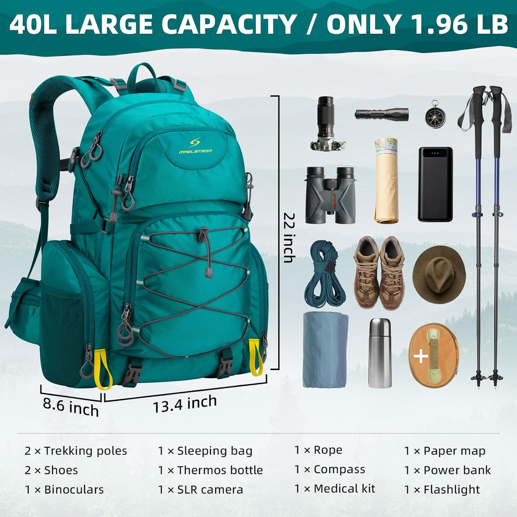 Maelstrom 40L Waterproof Hiking Backpack, Lightweight Travel Daypack