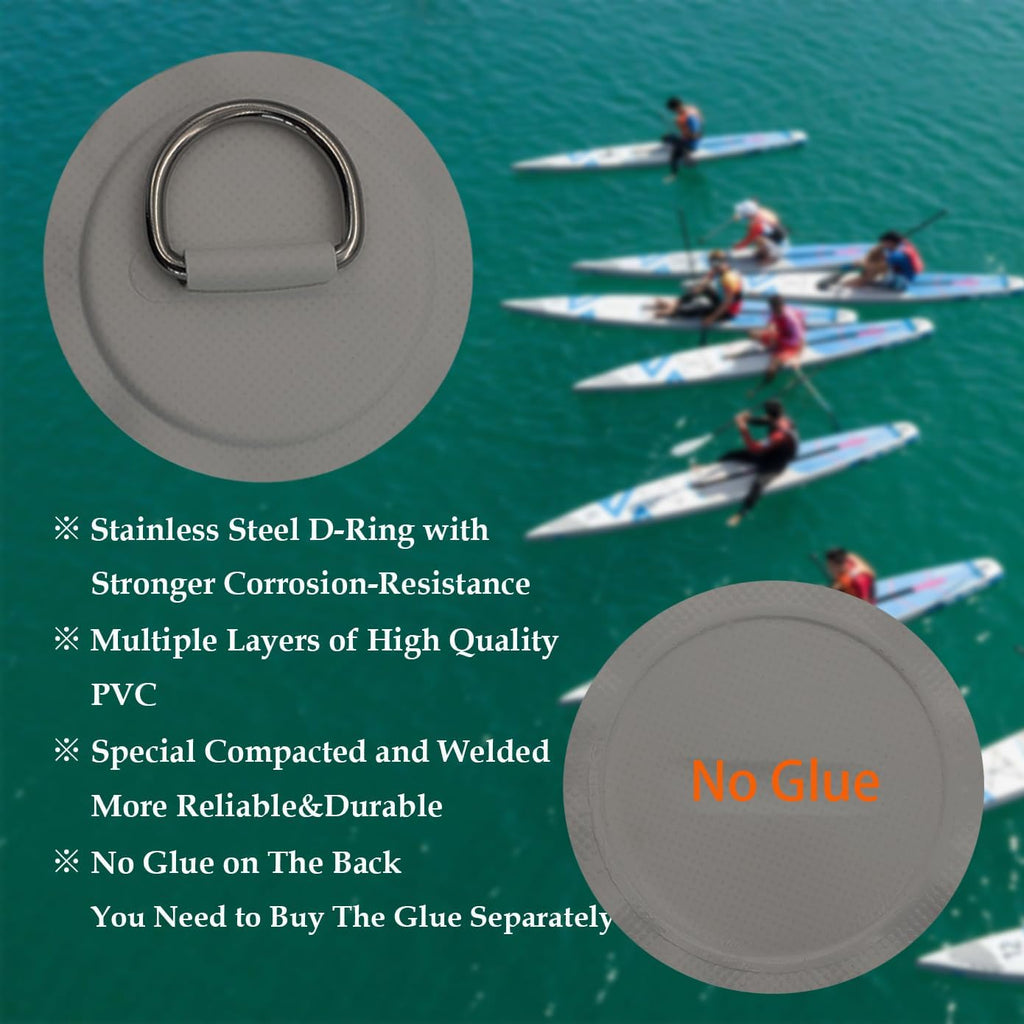 Golden Muhe 6 Pcs Stainless Steel D-Ring PVC Patch & Elastic Bungee Shock Cord for Sup Kayak Paddleboard Inflatable Boat