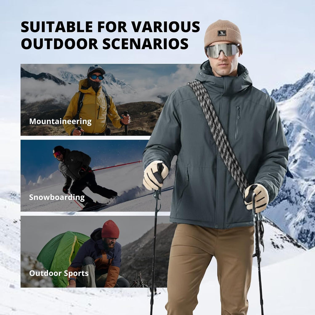 CAMELSPORTS Mens Winter Jacket Waterproof Warm Snow Ski Jackets Faux Fur Fleece Rain Coats with Removable Hood
