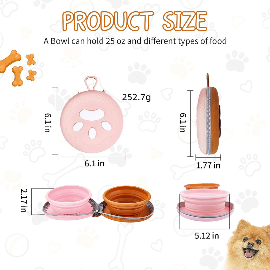 Collapsible Dog Bowls, 2-in-1 Pet Food Water Feeder Brown Pink