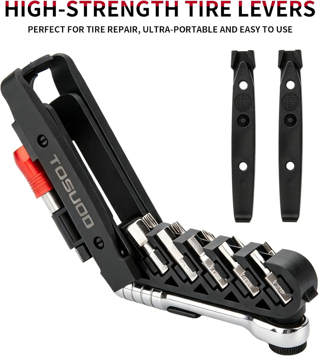 14-in-1 Bike Repair Kit, Foldable Multitool with Ratchet Wrench & Bag