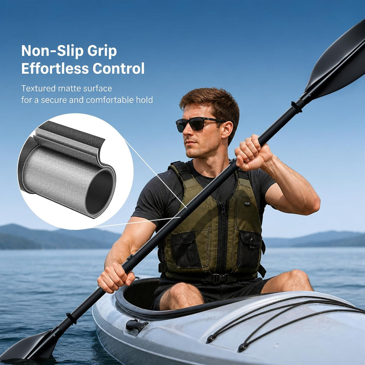 Kayak Paddle Heavy Duty,Portable Boat Oar with Thickened Reinforced Shaft Non-Slip Frosted Grip Telescopic Paddle for Ice Breaking Multi-Scenario Water Use.