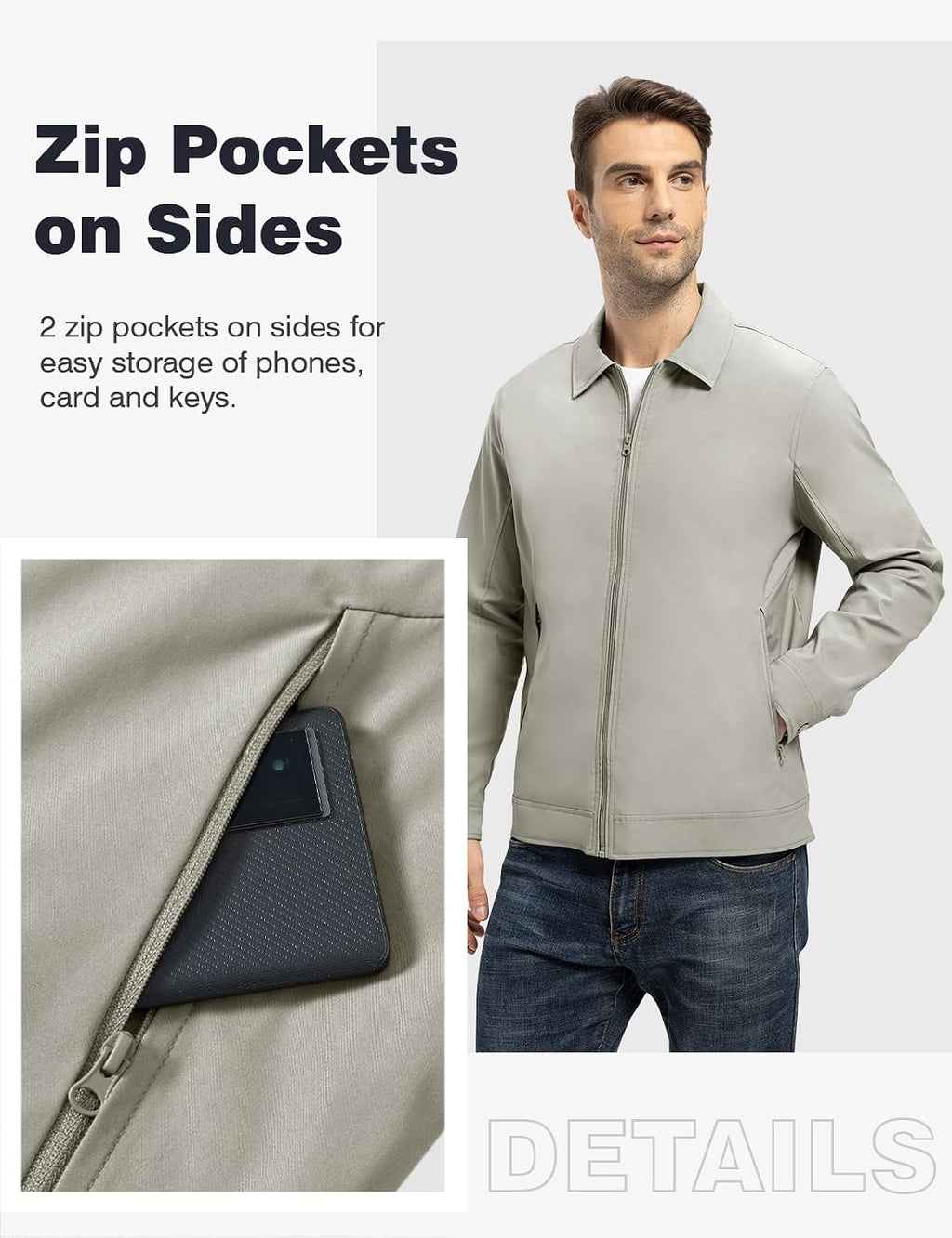 TBMPOY Mens Lightweight Jackets Light Windbreaker Full Zip Casual Work Jacket Golf Business Fall Track Coat with Pockets