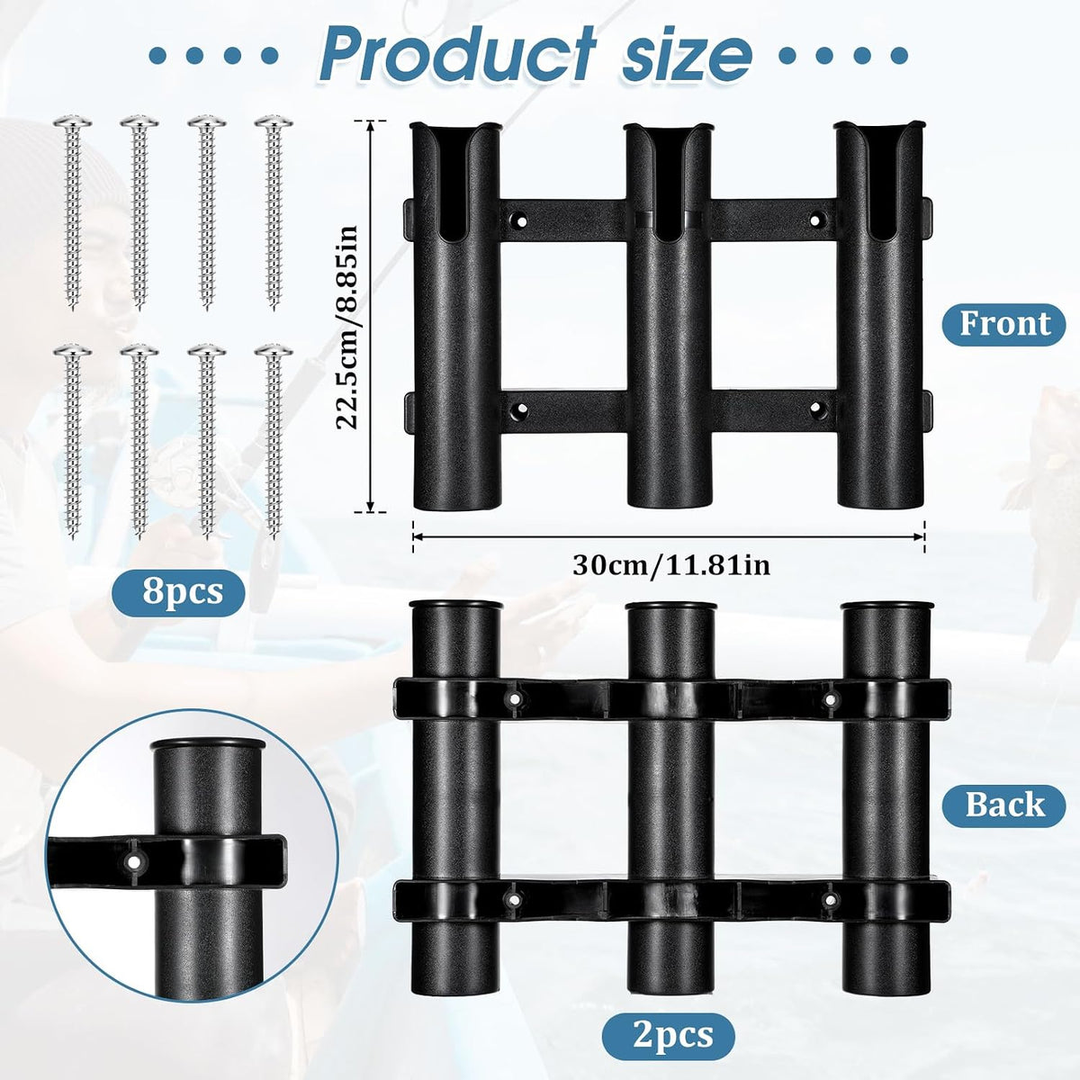 2Pcs Fishing Rod Holders Boat Rod Holders with Screws 3 Rod Rack Wall Mounted Boat Side Mount Tool Holder Portable Fishing Pole Holders for Boat Kayak Garage Cooler Trailer Fishing Boat
