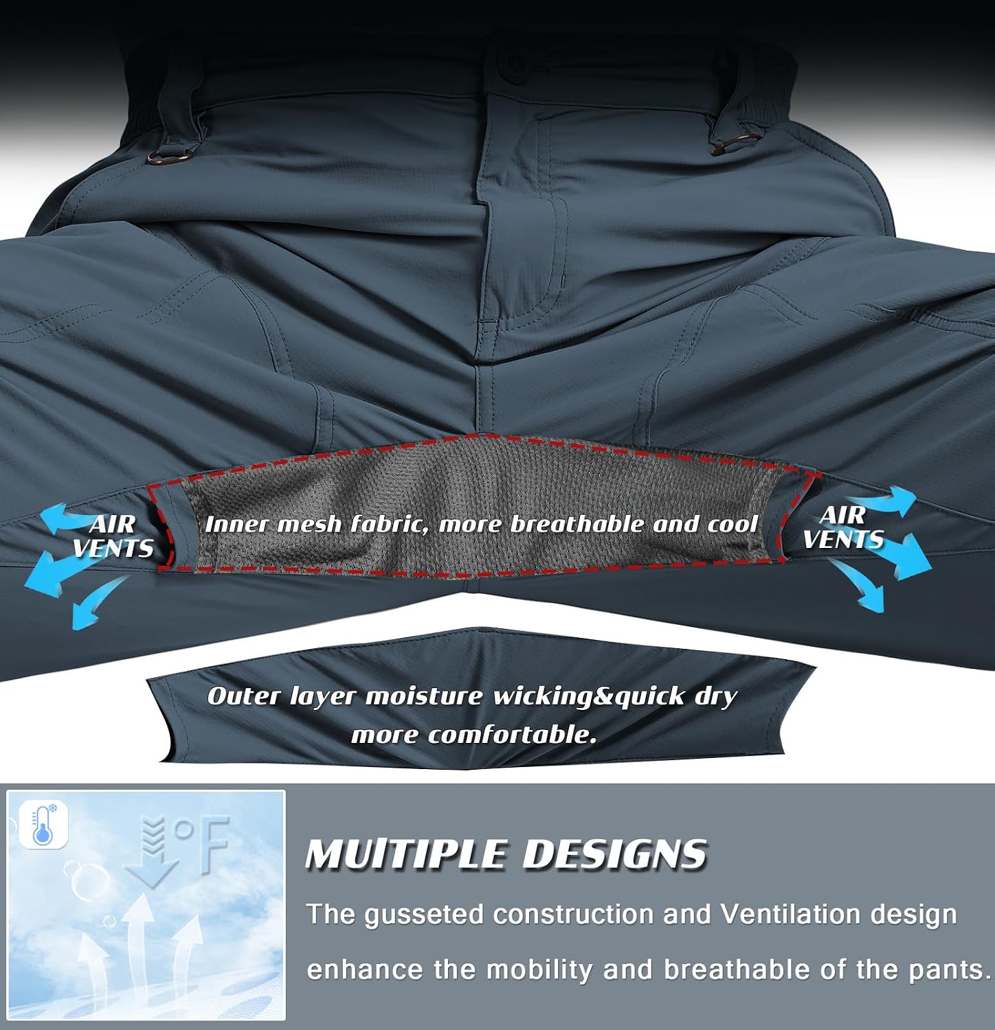 SPOSULEI Mens Lightweight Cargo Hiking Outdoor Quick Dry Work Tactical Pants 6 Pockets Water Resistant Fishing Travel Pants