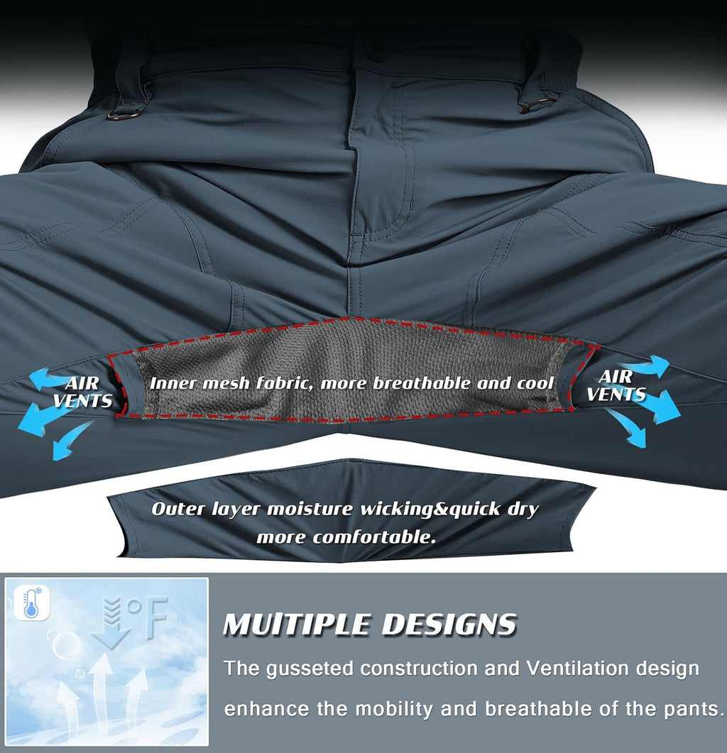 SPOSULEI Mens Lightweight Cargo Hiking Outdoor Quick Dry Work Tactical Pants 6 Pockets Water Resistant Fishing Travel Pants