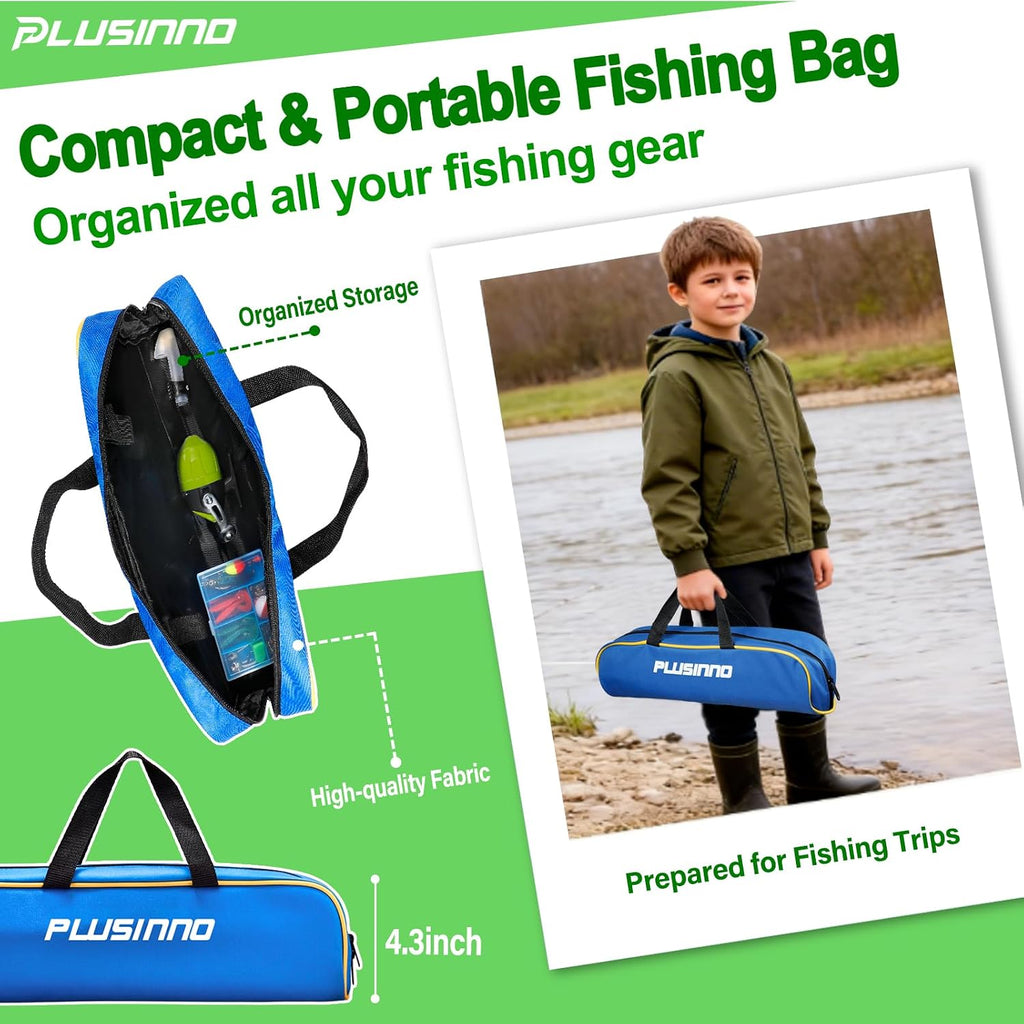 PLUSINNO Kids Fishing Pole with Spincast Reel Telescopic Fishing Rod Combo Full Kits for Boys, Girls, and Adults