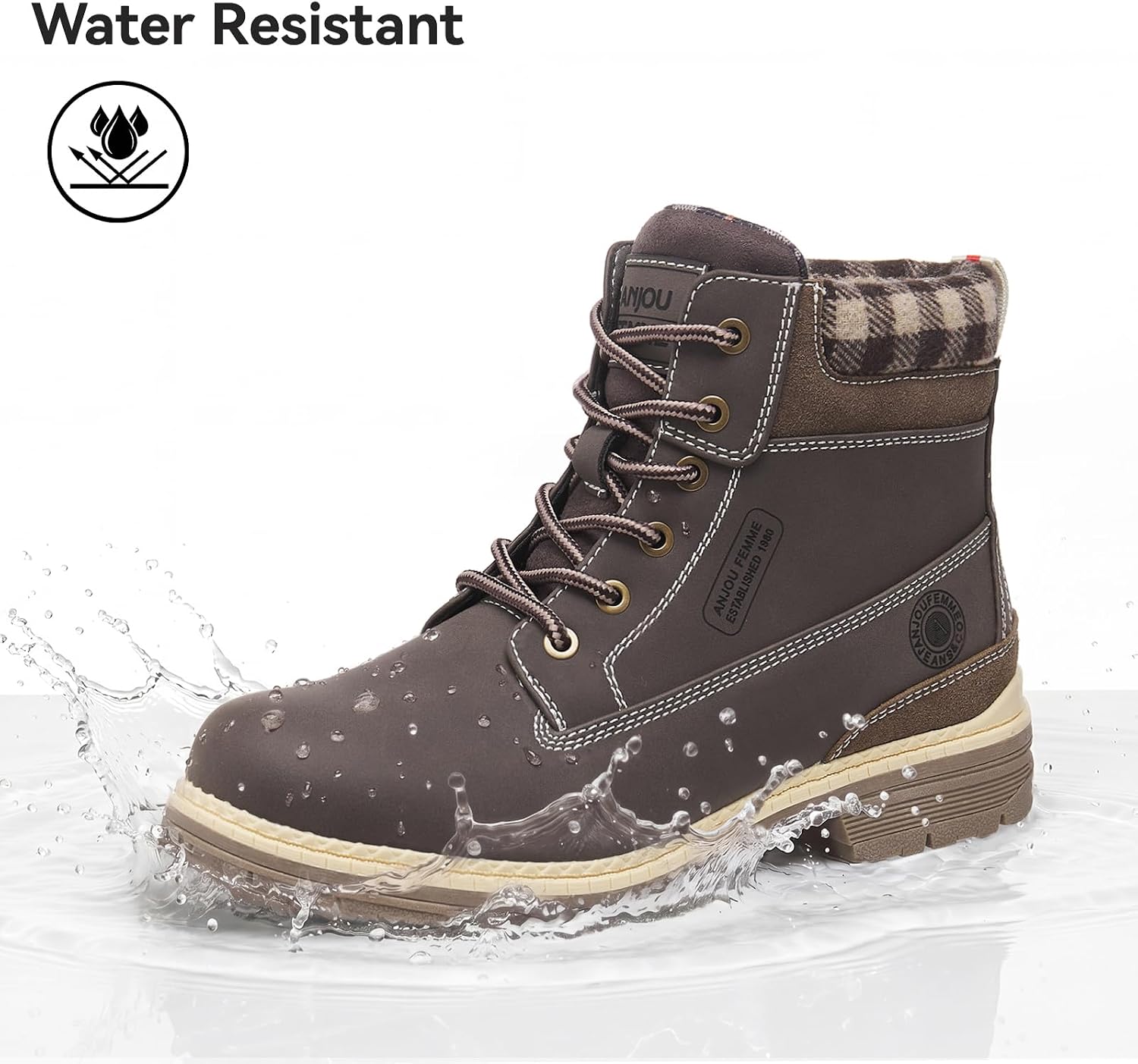 ANJOUFEMME Outdoor Hiking Boots for Women Waterproof - Womens Ankle Boots Lightweight Snow Winter Boots for Trekking Walking