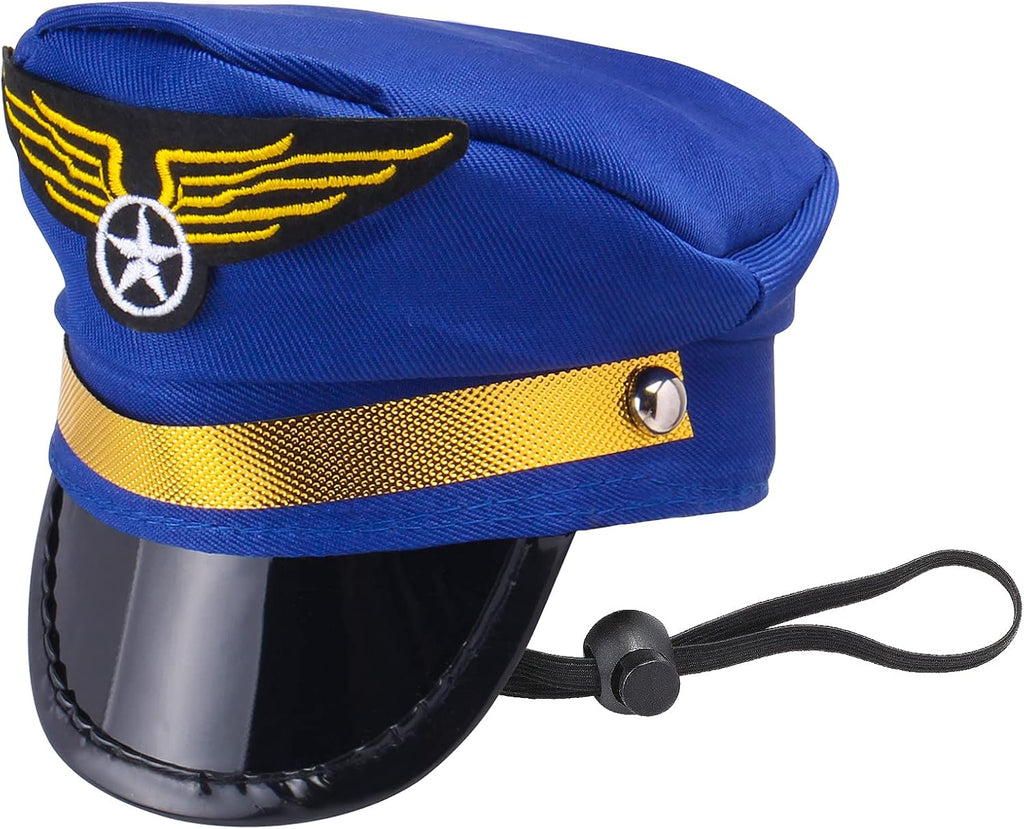 Yewong 3 Pieces Pet Captain Pilot Costume Accessory Set Dog Cat Pilot Hat Formal Necktie Collar Pilot Costume Accessories for Pet Pilot Fancy Dress Halloween Party (Set D)
