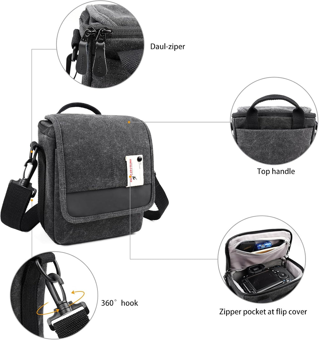 Besnfoto Mirrorless Camera Shoulder Bag Small Messenger Case Waist Bag Compatible for Canon (BlackH, Small)