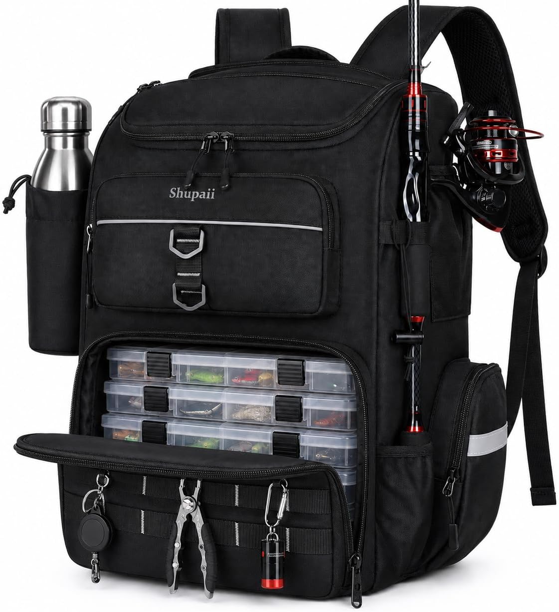 Fishing Backpack with 2 Rod Holders, Large Water Resistant Tackle Storage Bag for Fishing Gear, Fishing Bag Gifts for Men