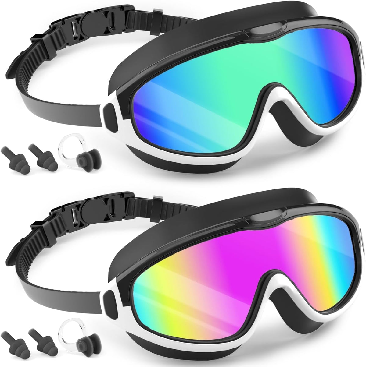 COOLOO 2 Pack Kids Goggles 4-16, Wide View No Leaking Kids Swim Goggles
