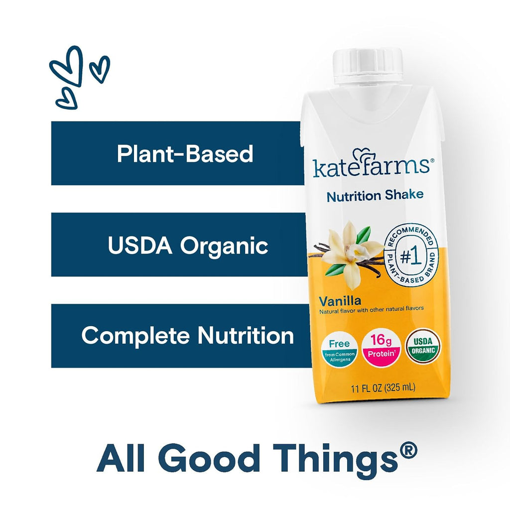 KATE FARMS Organic Nutrition Shake, Vanilla, 16g Protein, 12 Pack