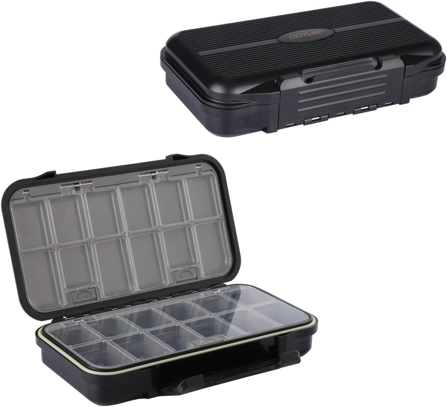 Goture Black Waterproof Clear Tackle Box Fixed Compartments Lure Storage Case