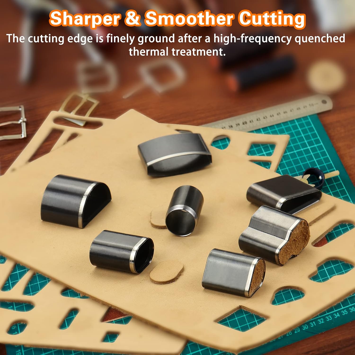 56 Pieces Leather Hole Punch Set, Leather Cutting Dies Kit with Storage Case & Mat, Multiple Shapes Hole Punch Tool for Belts, Hollow Punch Cutter Tool for Handmade DIY Crafts