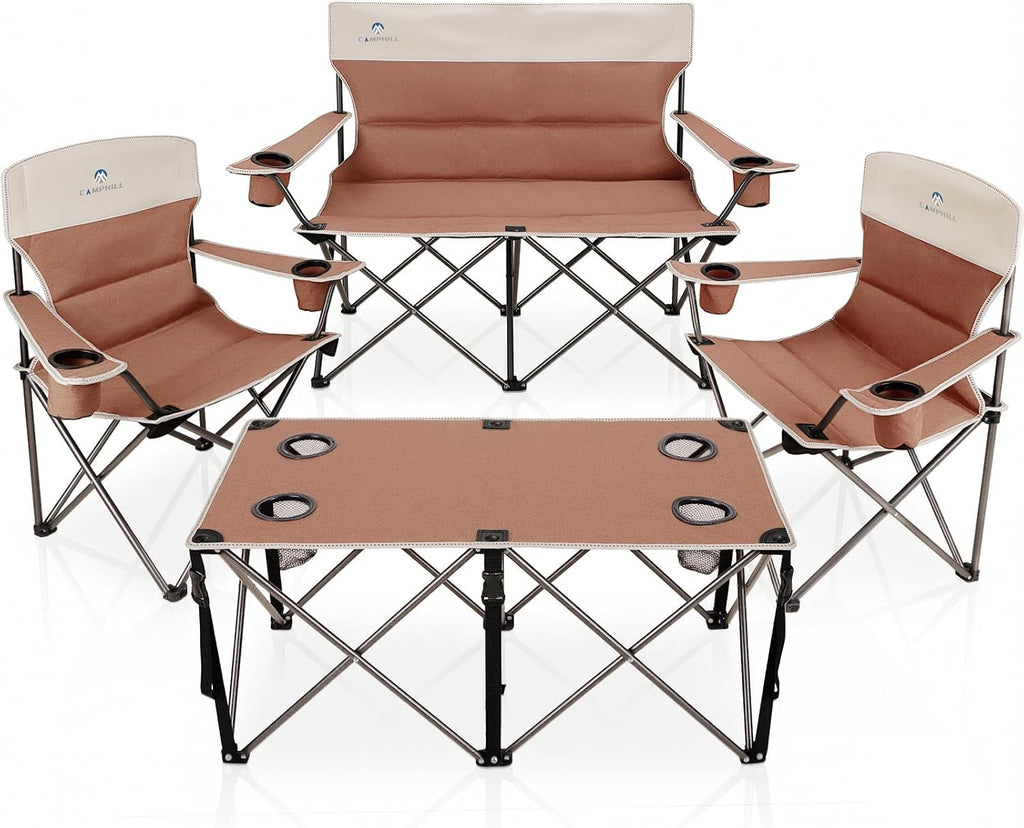 Camping Chair Set of 3, Outdoor Folding Camping Chairs for Heavy People with Cup Holder & Carry Bag,Collapsible Chair Include One Sofa Chair and Two Single Chair,Support up to 500lbs