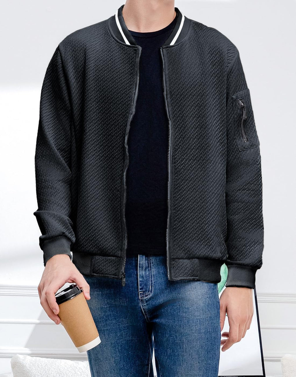 Wizoat Mens Casual Jacket Loose Fit Lightweight Jacket Varsity Bomber Jacket with Zipper