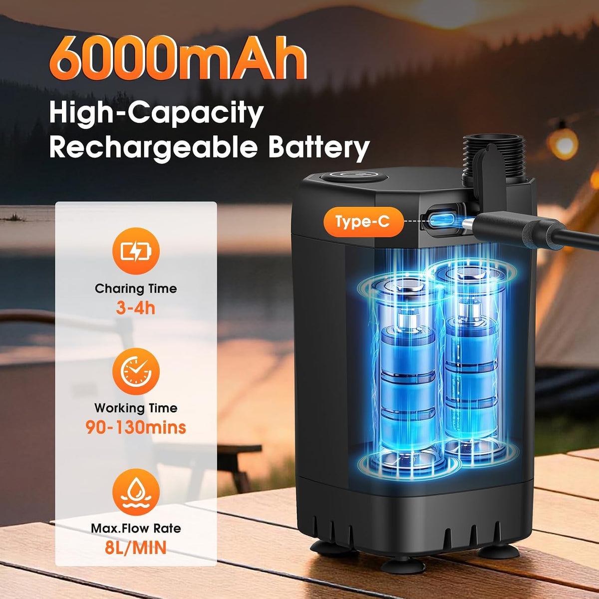 CRESTWAVE Camping Shower with Heater, 6000mAh Rechargeable Portable Shower