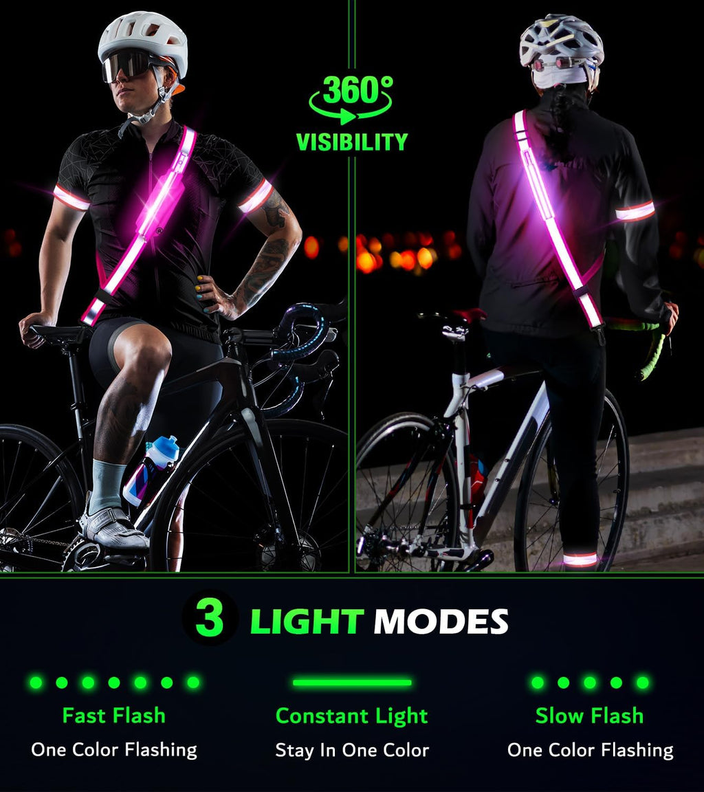 Ylzzrs LED Belt Reflective Sash for Walking at Night,High Visibility Adjustable Night Running Safety Gear,Light Up Running Belt Reflective Gear with Phone Bag/Armband for Runners Walkers Men Women