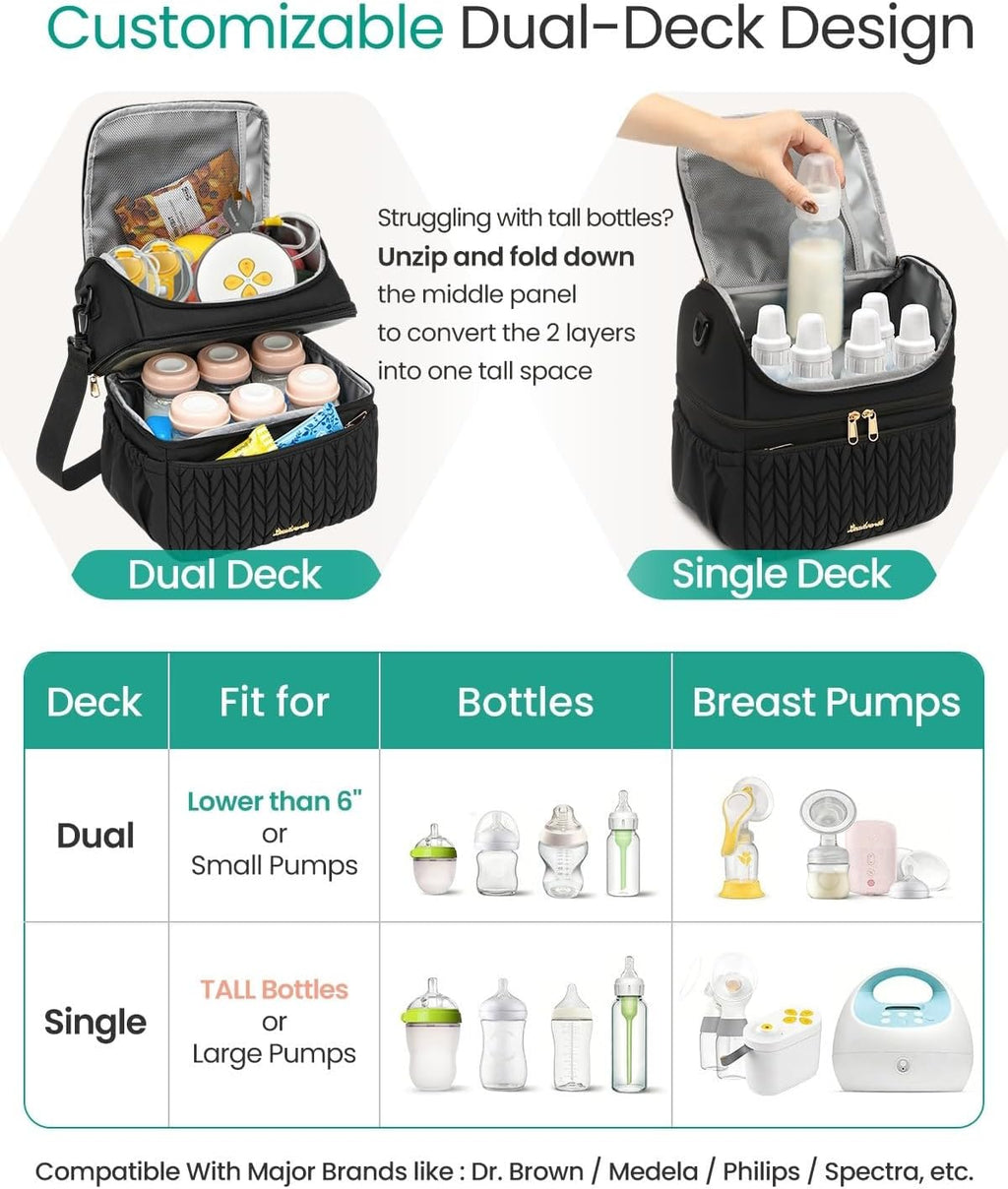 Breastmilk Cooler Bag, 12L Double Deck with Detachable Divider