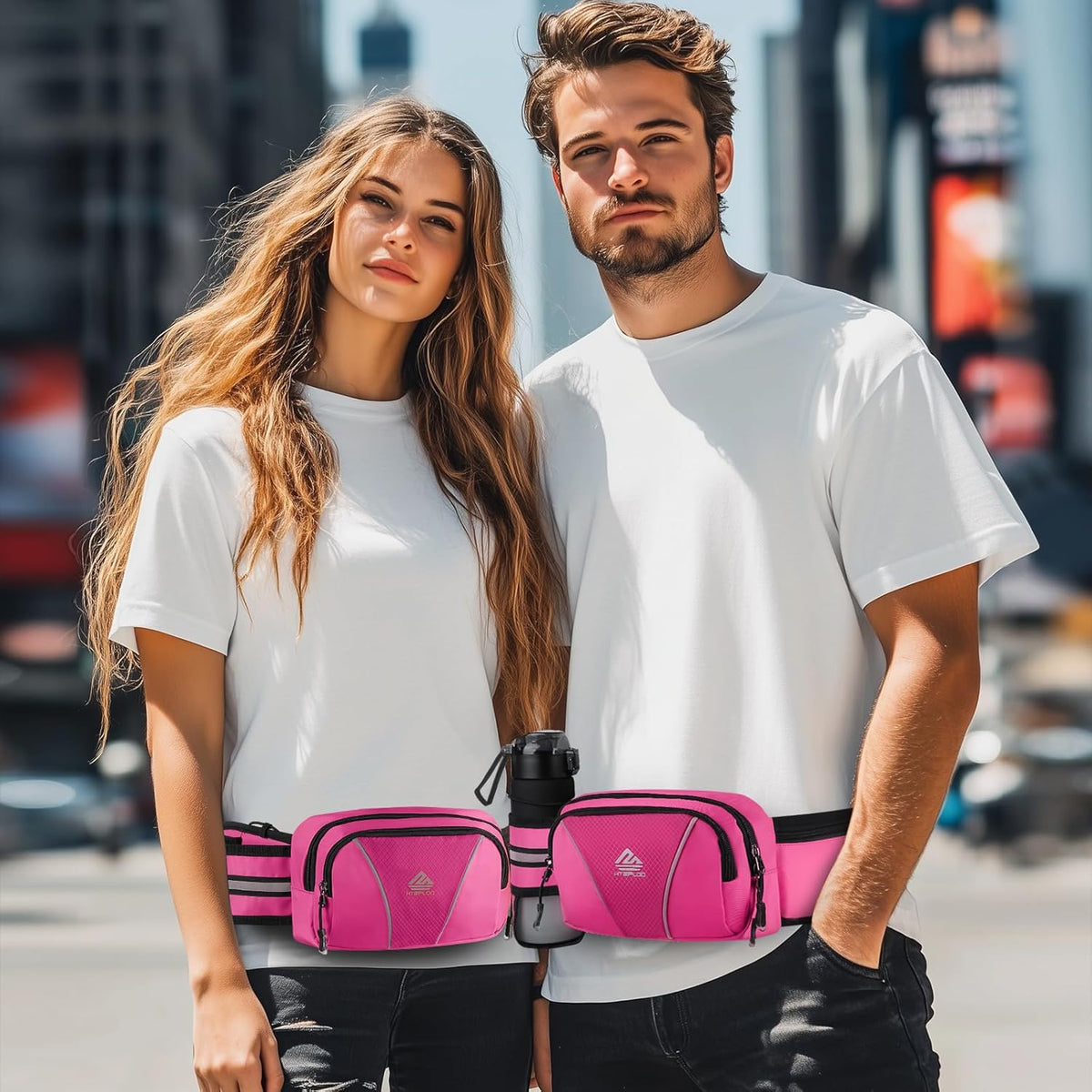 Fanny Pack for Men Women Waist Bag with Water Bottle Holder for Hiking, Travel,Dog Walking, Workout (Pink)