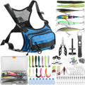 All in One Fishing Chest Pack Tackle Bag with Tackle Box, Fishing Lures Kit