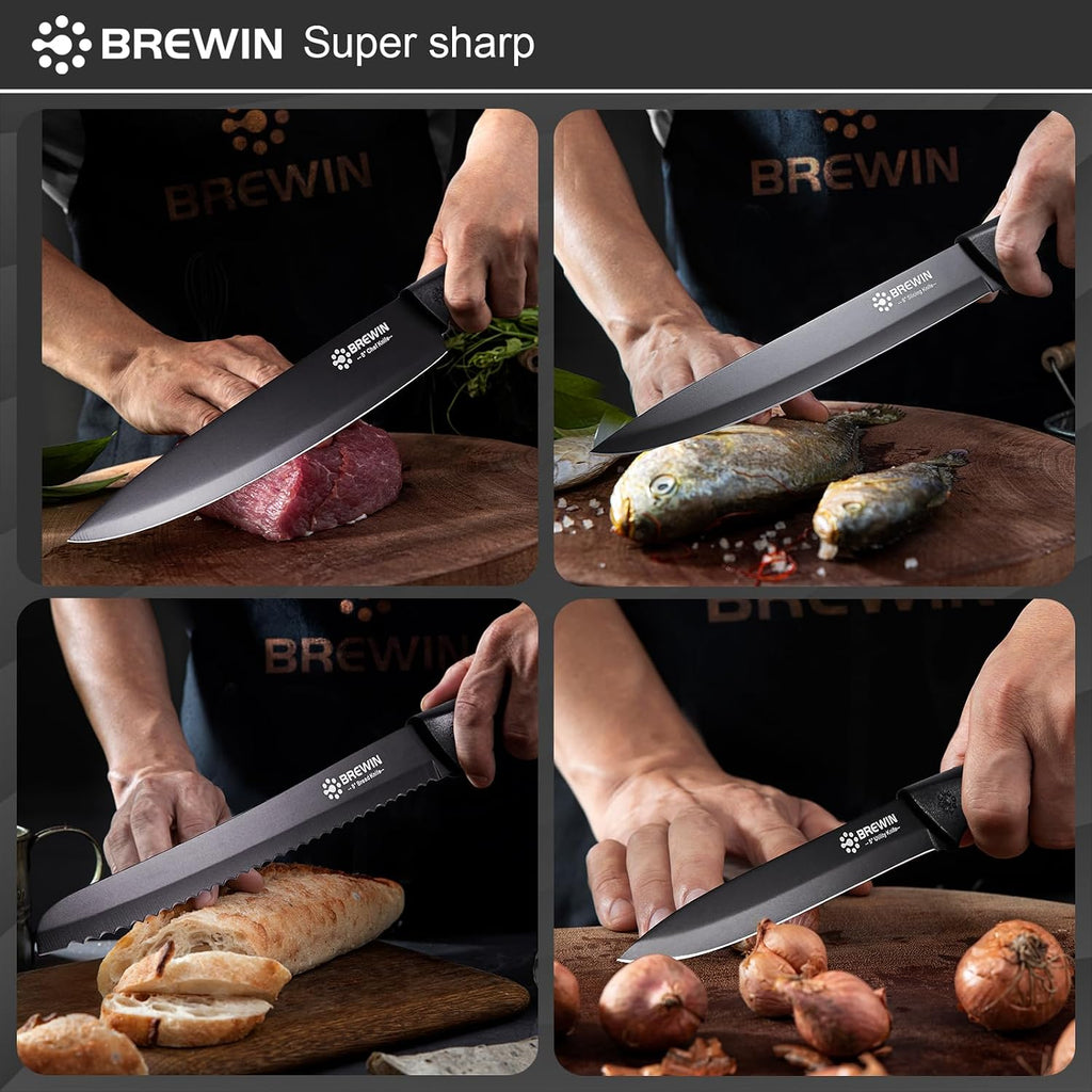 Knife Set, Brewin Kitchen Knife Set, Knives Set for Kitchen, Universal Knife Block, Utility Knife Block Set, New Home Essentials, Apartment Essentials, Camping Essentials, RV Essentials