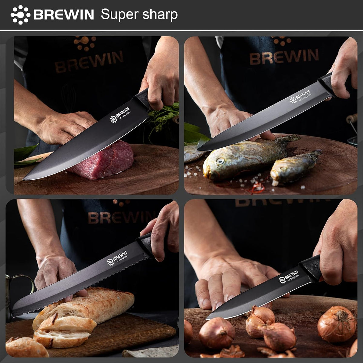 Knife Set, Brewin Kitchen Knife Set, Knives Set for Kitchen, Universal Knife Block, Utility Knife Block Set, New Home Essentials, Apartment Essentials, Camping Essentials, RV Essentials