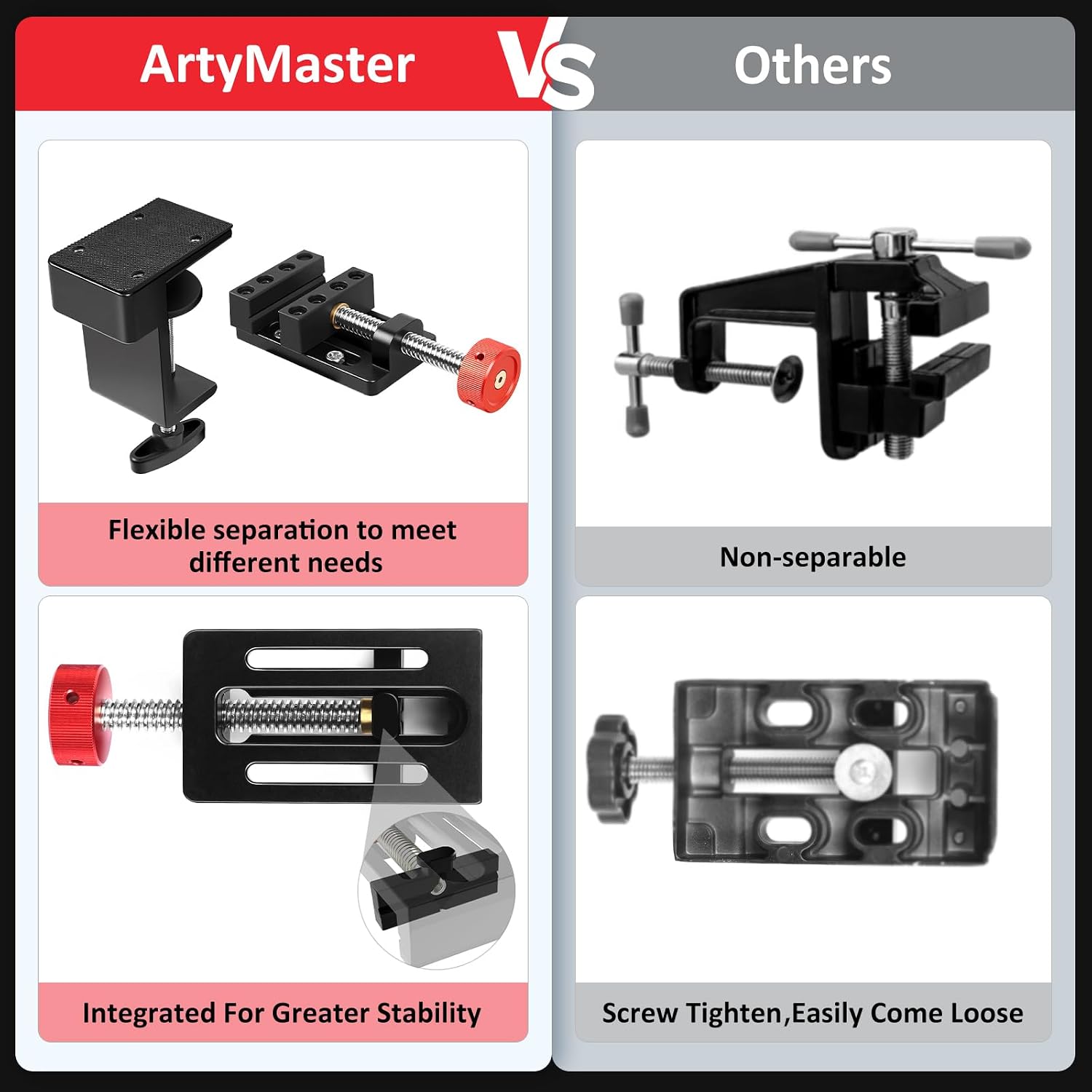 ArtyMaster Mini Drill Press Vise with Rubber Soft Jaws, 0-2.48" Clamping Range Mini Vice Clamp for Crafts, Jewelry Making, Modeling and Repairs, Precision Aluminum Small Vise for Small Projects
