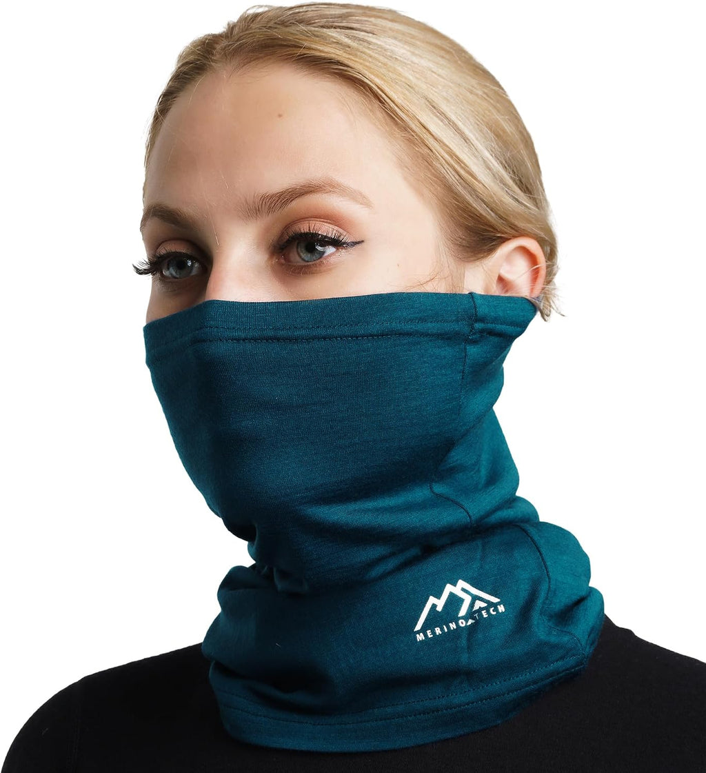 100% Merino Wool Neck Gaiter, 17.5um Face Mask, Unisex Neck Warmer 1-2 Pack