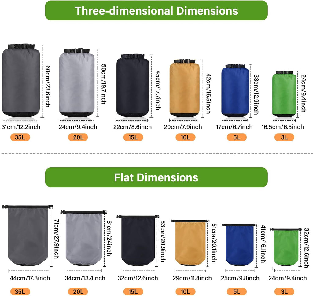 6 Pcs Waterproof Dry Bag Set for Kayaking & Camping(Dark)