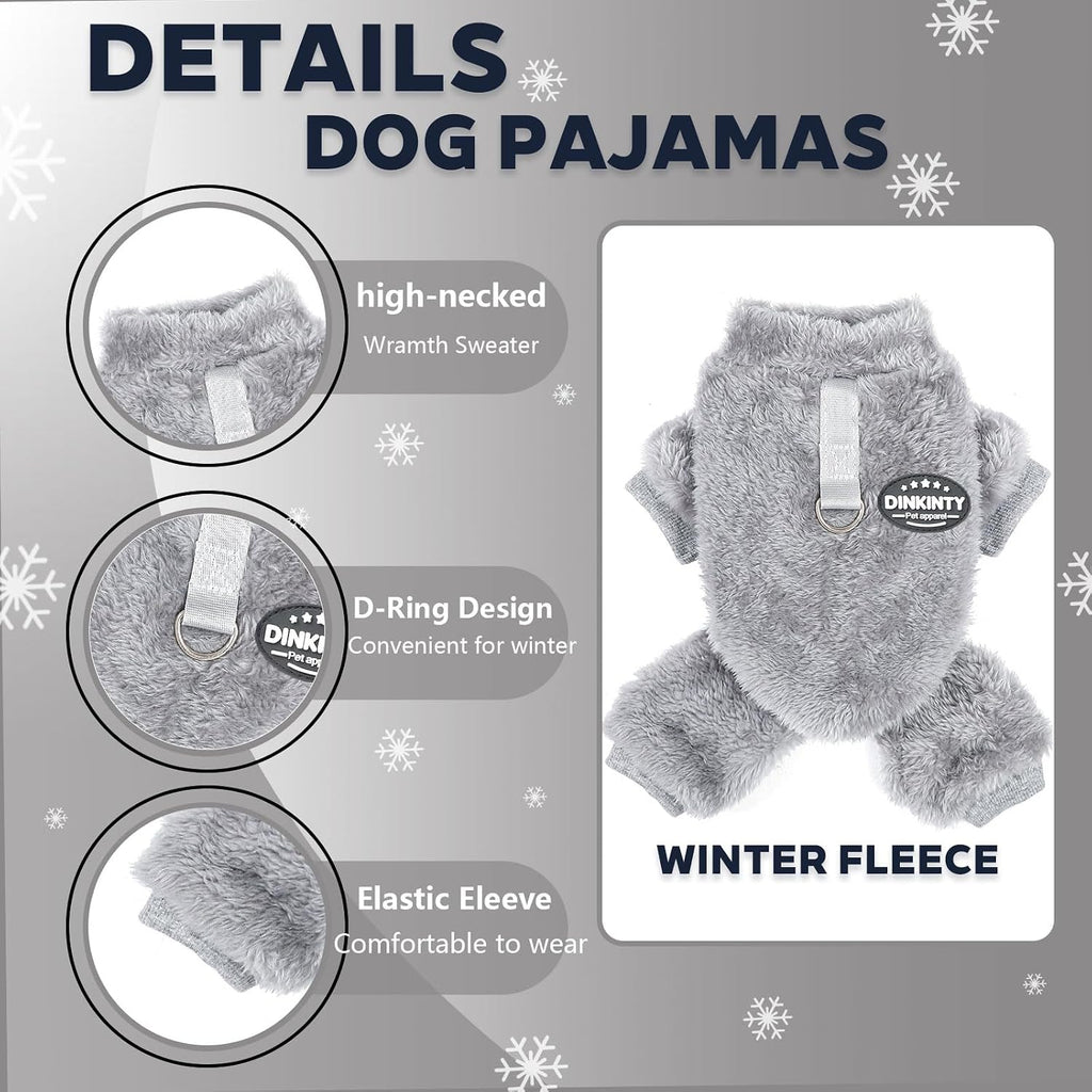 Fleece Dog Pajamas Winter Warm Dog Sweater for Small Dogs Thermal Soft Puppy Pjs Coat Stretchy Jumpsuit Doggie Pet Clothes Outfits Cat Apparel (Grey, X-Small)