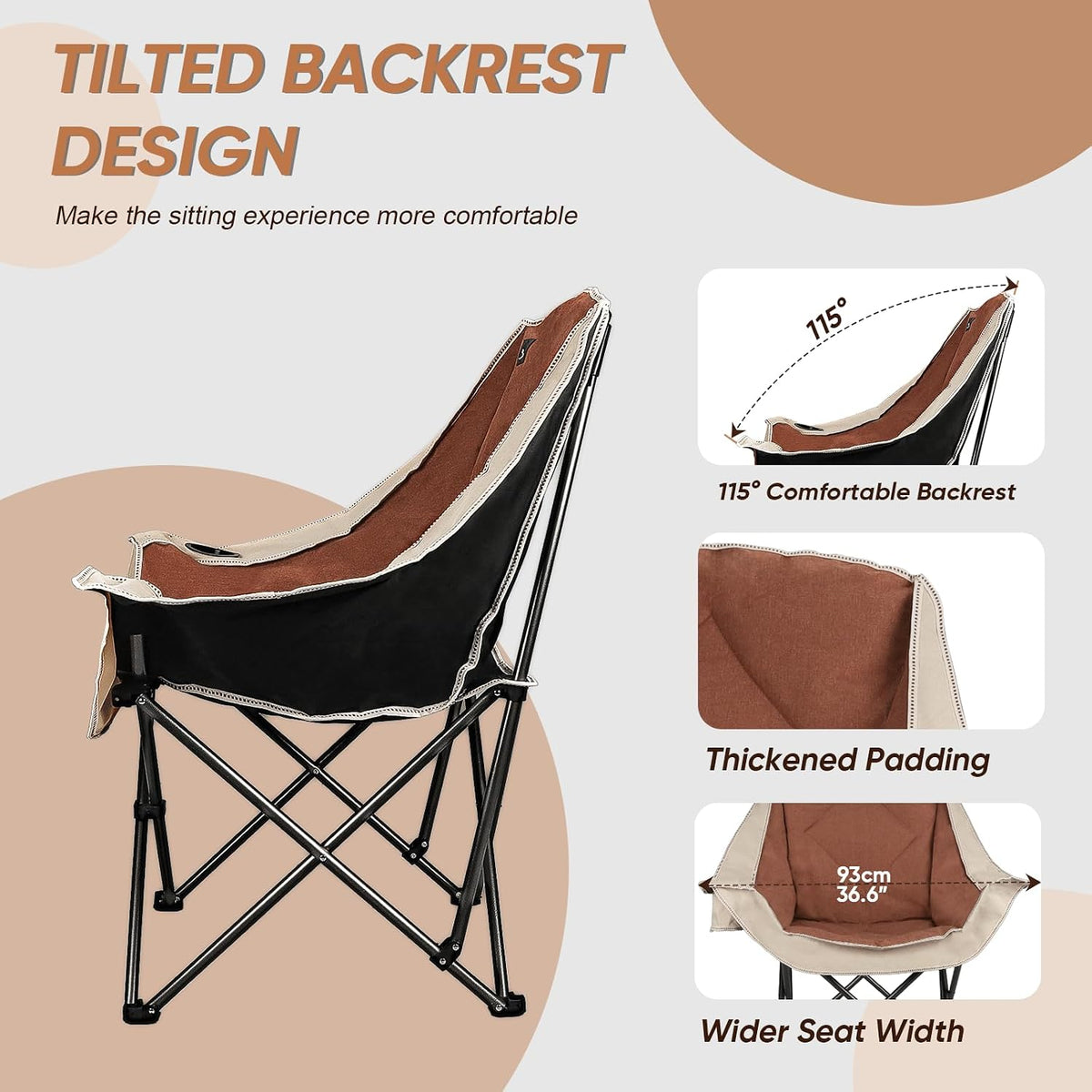 Northroad Folding Camping Chair,Oversized Portable Camp Chair w/Cup Holder,Heavy Duty Padded Lawn Chair Support 300 LBS for Outdoor, Tailgates, Beach, Hiking, and Picnics