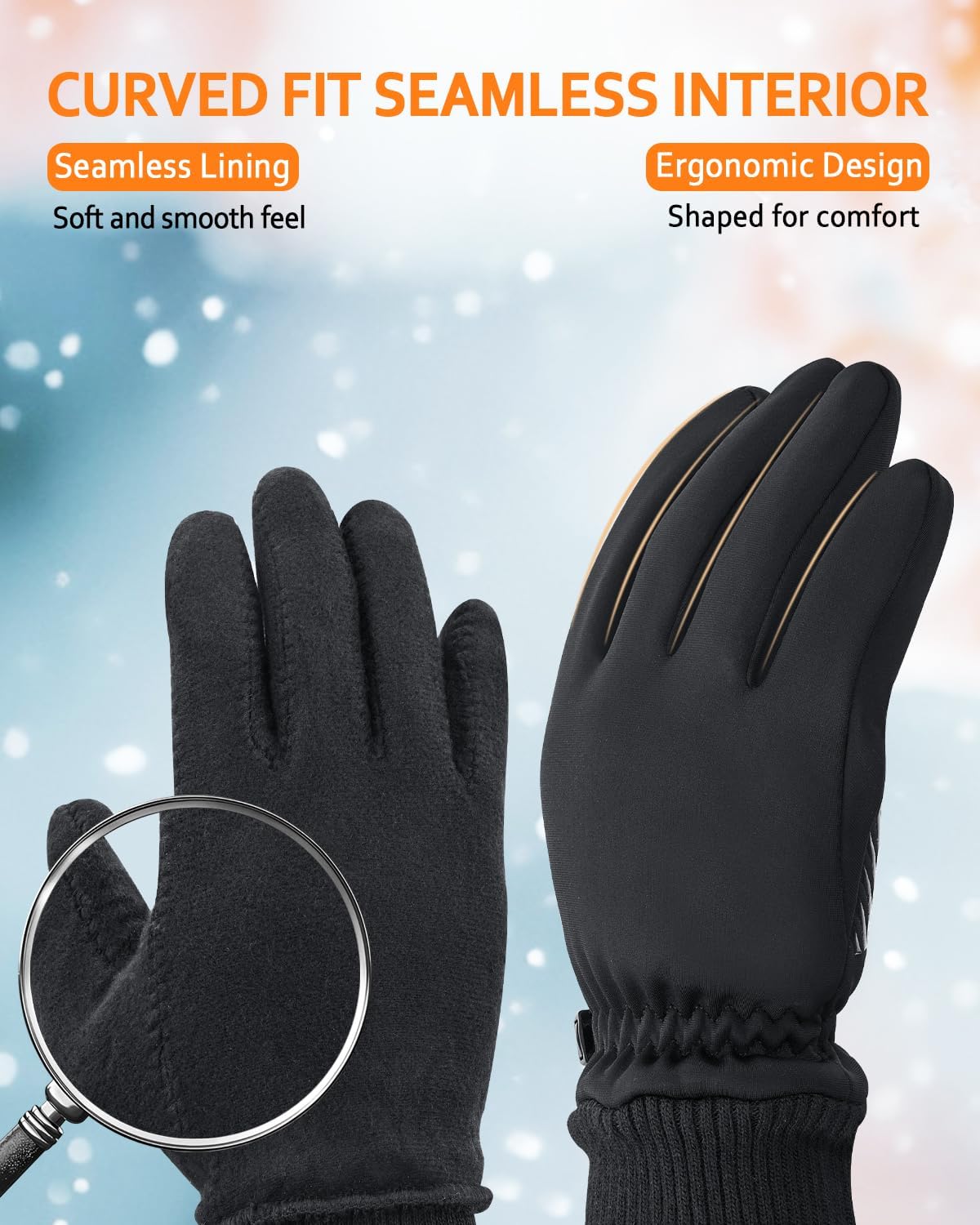 Waterproof Winter Gloves with Cotton Layer and Soft Smooth Lining