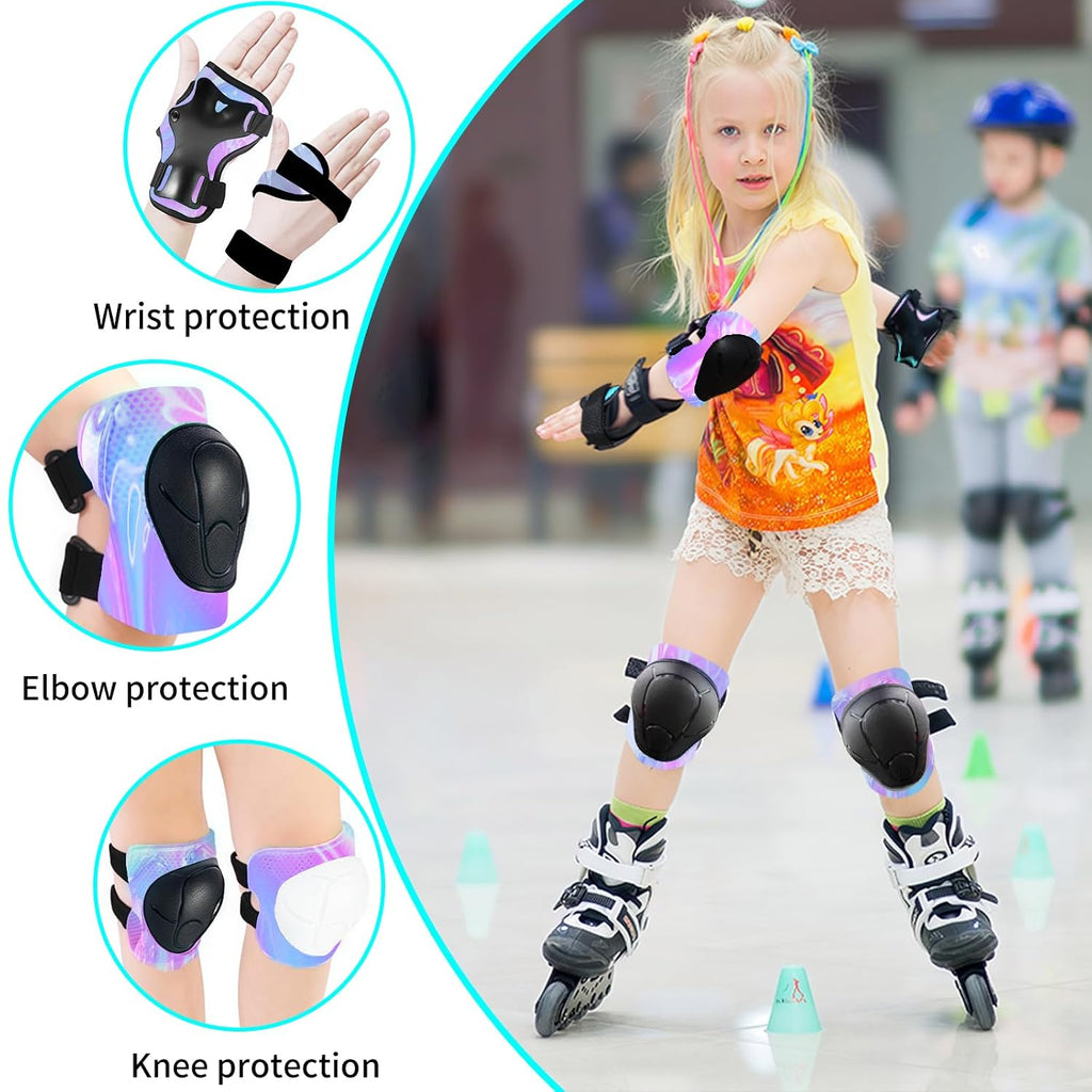 Gradient Color Kids Protective Gear Set Knee Pads for Kid 2-14 Years,W/ Adjustable Strap Kids/Youth Knee Pads Elbow Pads Wrist Guards Set for Inline Roller Skates,Cycling,BMX Bike,Skateboard,Scooter
