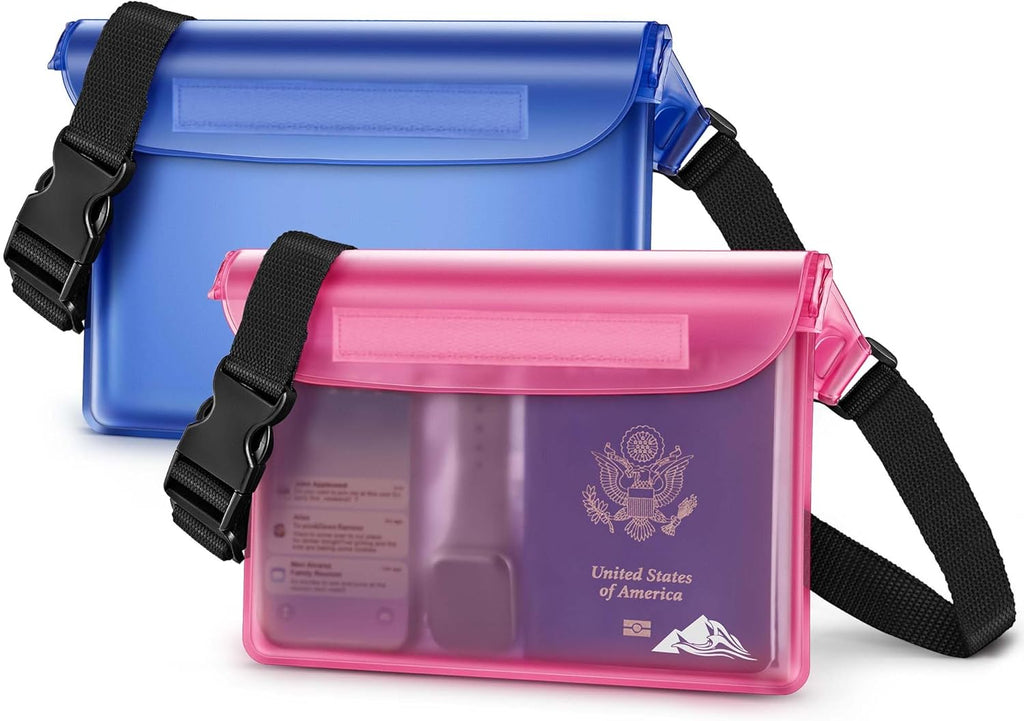 HEETA 2-Pack Waterproof Fanny Pack Pouch Dry Bag for Phone Passport Purse | Adjustable Waist Strap, for Swimming Kayaking Boating Paddle Board Accessories Camping Beach Vacation Cruise Ship Essentials