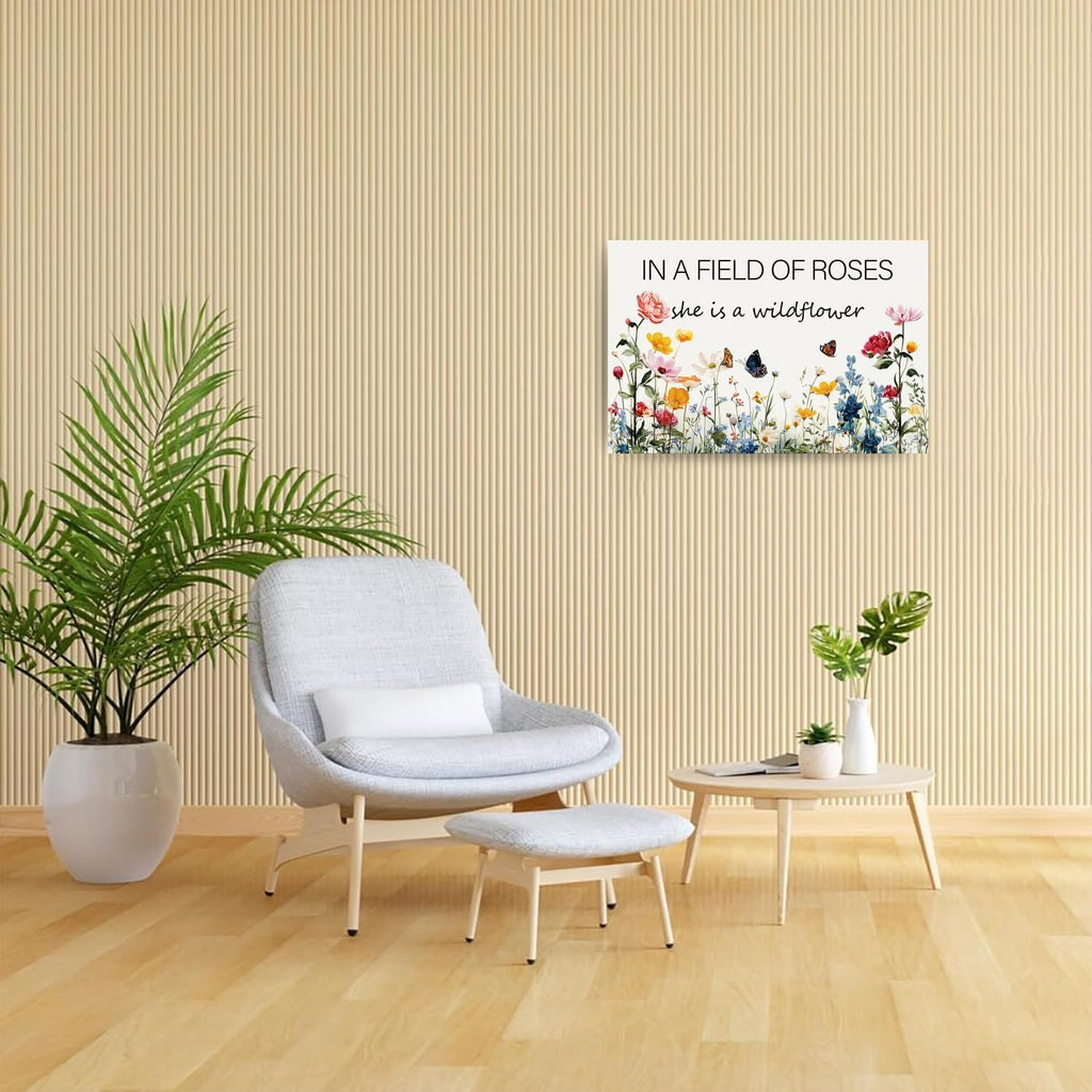 In a Field of Roses She is a Wildflower Nursery Canvas Wall Art Decor for Baby Girl Room Pink Toddler Poster Children's Floral Boho Bedroom Framed 8 * 12 Inch
