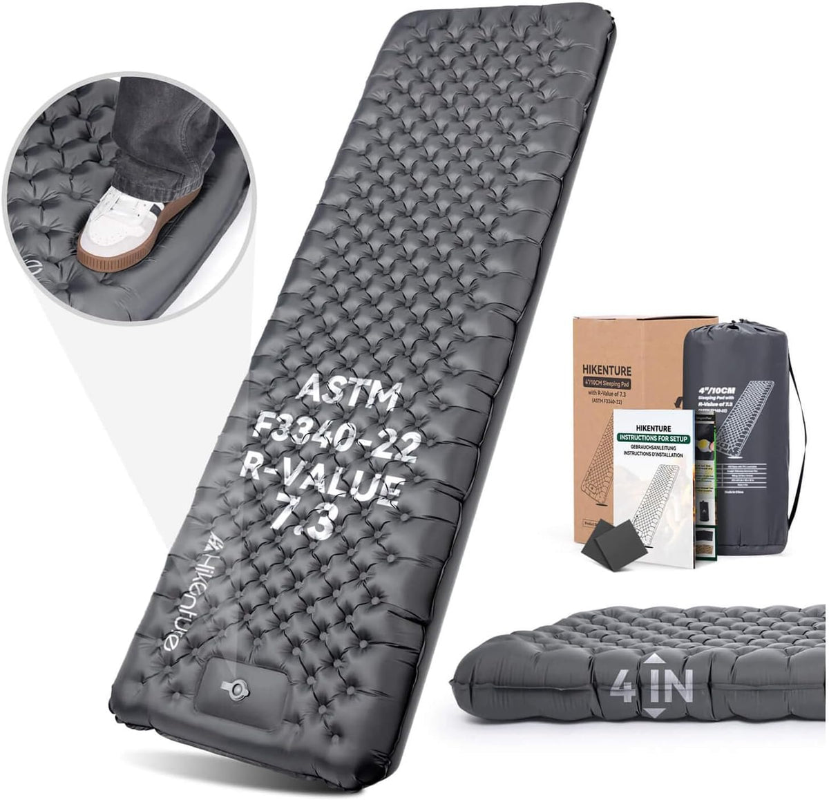 Hikenture R7.3 Insulated Camping Sleeping Pad with Foot Pump(1231-B1)