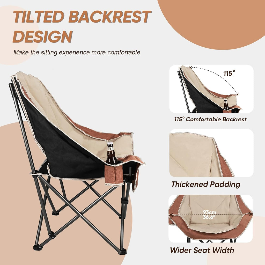 Northroad Folding Camping Chair,Oversized Portable Camp Chair w/Cup Holder,Heavy Duty Padded Lawn Chair Support 300 LBS for Outdoor, Tailgates, Beach, Hiking, and Picnics