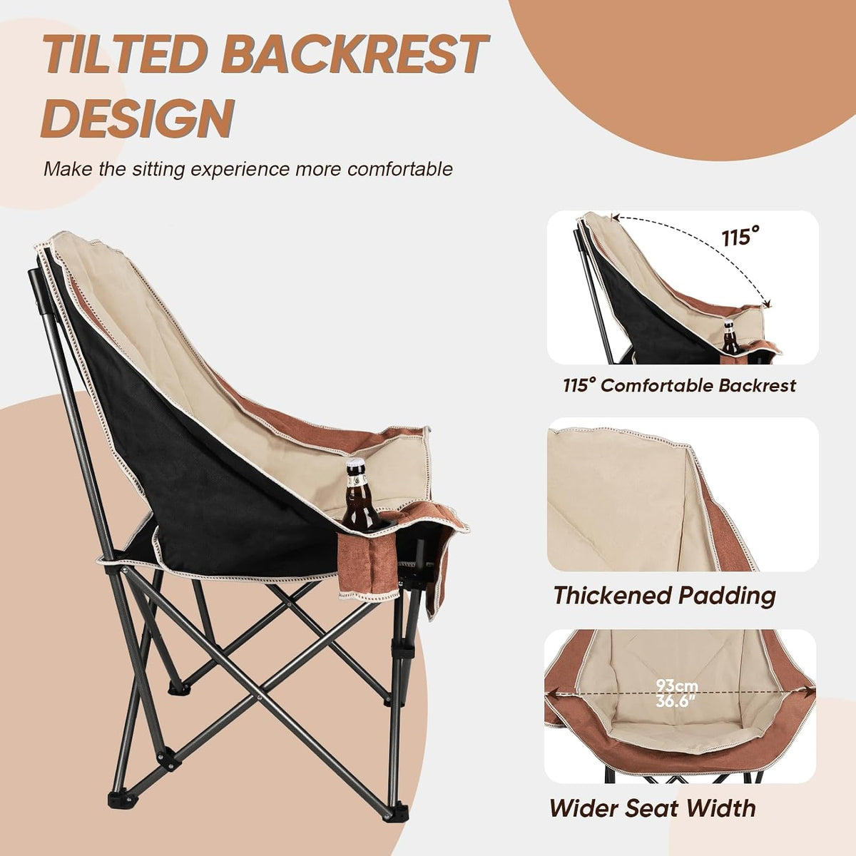 Northroad Folding Camping Chair,Oversized Portable Camp Chair w/Cup Holder,Heavy Duty Padded Lawn Chair Support 300 LBS for Outdoor, Tailgates, Beach, Hiking, and Picnics